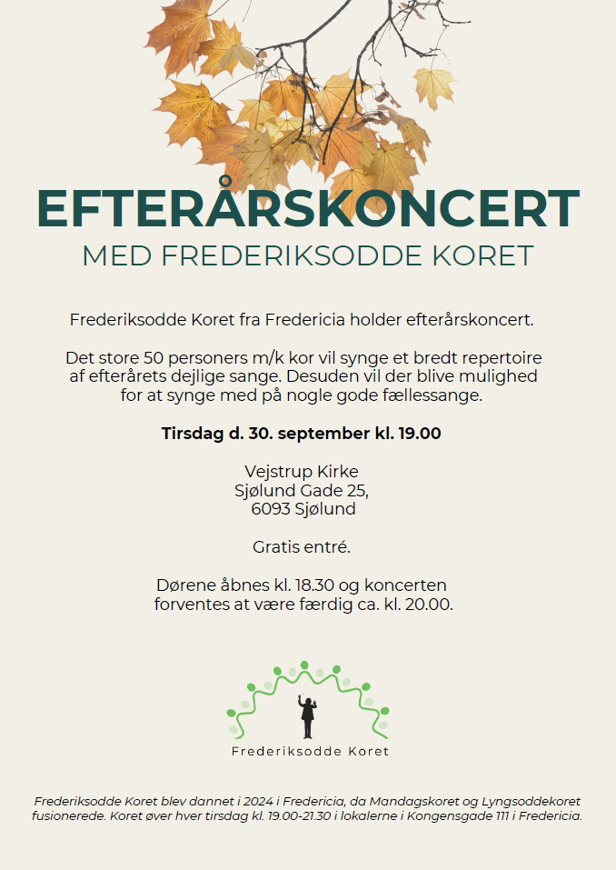 Efterårskoncert den 30 September 2025 kl. 19 ved kongensgade 111, store sal